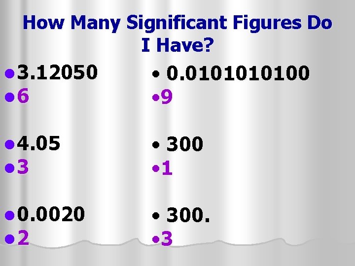 How Many Significant Figures Do I Have? l 3. 12050 l 6 • 0.