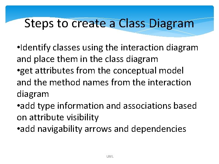 Steps to create a Class Diagram • Identify classes using the interaction diagram and Steps to create a Class Diagram • Identify classes using the interaction diagram and