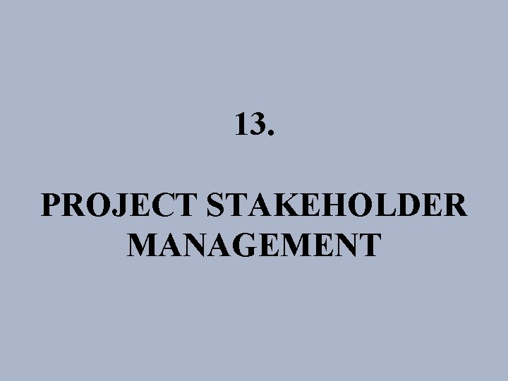 13. PROJECT STAKEHOLDER MANAGEMENT 