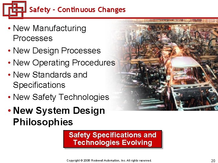 Safety - Continuous Changes • New Manufacturing Processes • New Design Processes • New