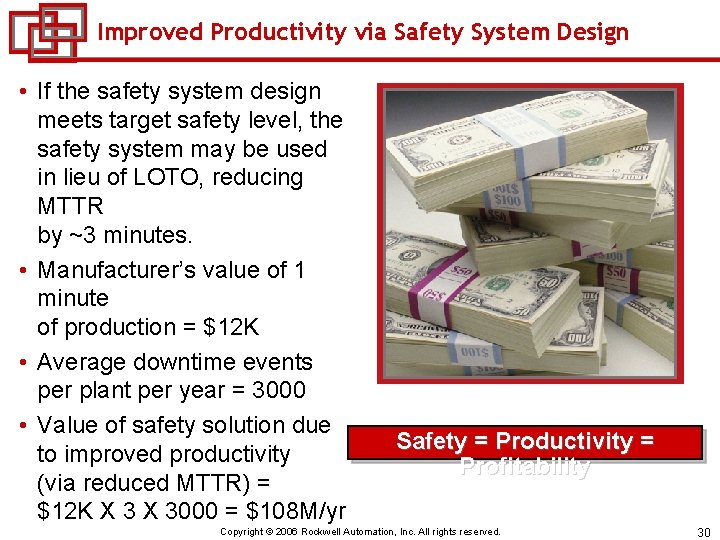 Improved Productivity via Safety System Design • If the safety system design meets target