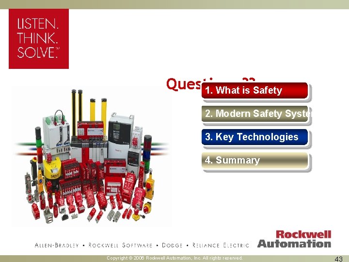 Questions 1. What ? ? is Safety 2. Modern Safety Systems 3. Key Technologies