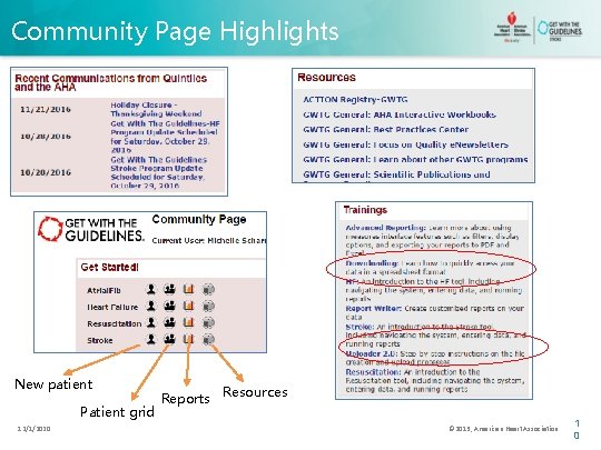 Community Page Highlights New patient Patient grid 12/1/2020 Reports Resources © 2013, American Heart