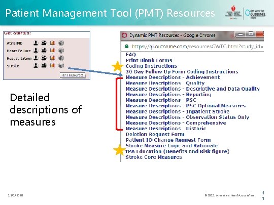 Patient Management Tool (PMT) Resources Detailed descriptions of measures 12/1/2020 © 2015, American Heart