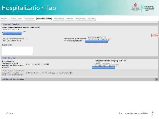 Hospitalization Tab 12/1/2020 © 2013, American Heart Association 2 1 