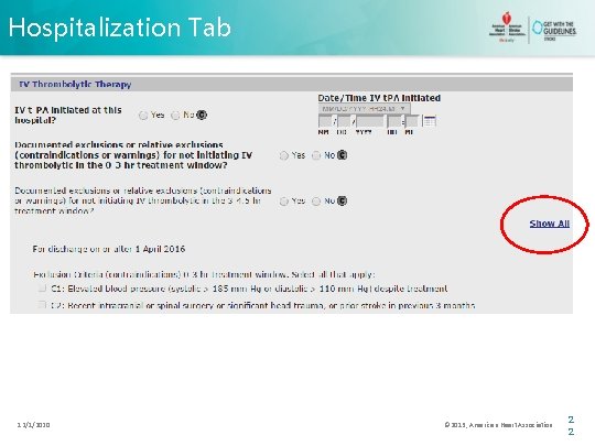 Hospitalization Tab 12/1/2020 © 2013, American Heart Association 2 2 