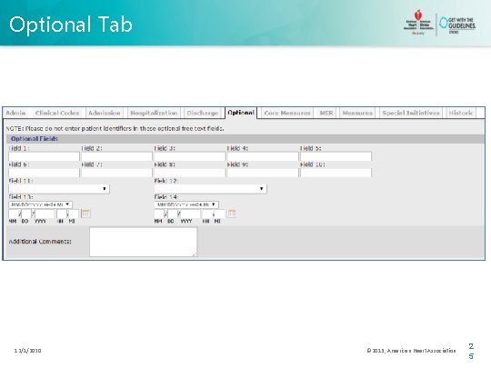 Optional Tab 12/1/2020 © 2013, American Heart Association 2 5 