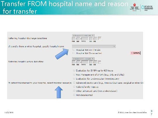 Transfer FROM hospital name and reason for transfer (Admission Tab) 12/1/2020 © 2013, American