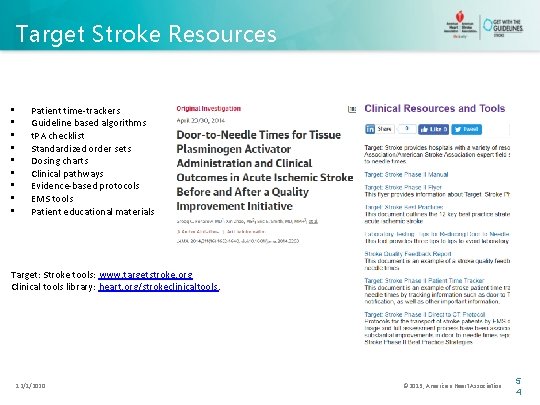 Target Stroke Resources • • • Patient time-trackers Guideline based algorithms t. PA checklist