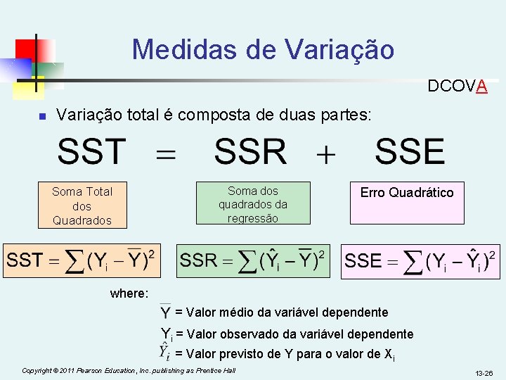 Medidas de Variação DCOVA n Variação total é composta de duas partes: Soma Total