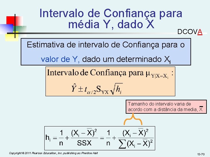 Intervalo de Confiança para média Y, dado X DCOVA Estimativa de intervalo de Confiança