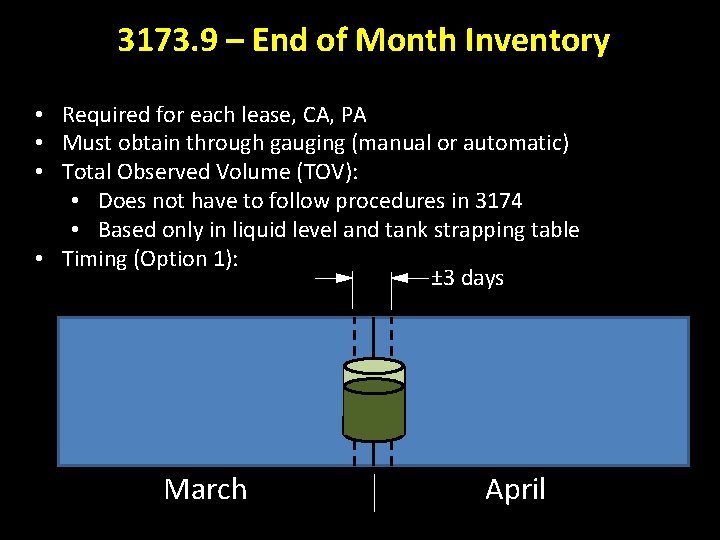3173. 9 – End of Month Inventory • Required for each lease, CA, PA