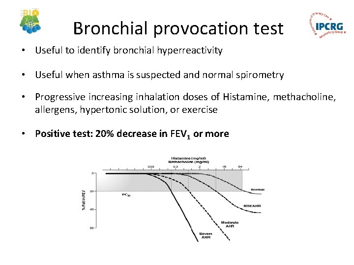 Bronchial provocation test • Useful to identify bronchial hyperreactivity • Useful when asthma is