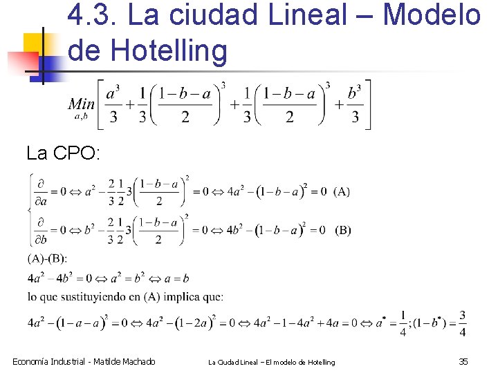 4. 3. La ciudad Lineal – Modelo de Hotelling La CPO: Economía Industrial -