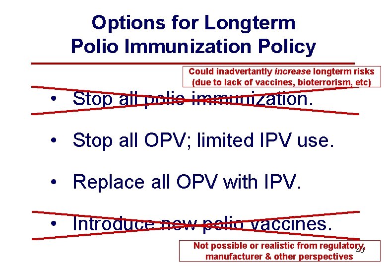 Options for Longterm Polio Immunization Policy Could inadvertantly increase longterm risks (due to lack