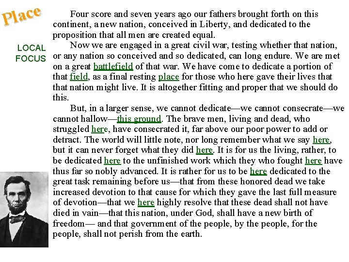 e c a l P Four score and seven years ago our fathers brought