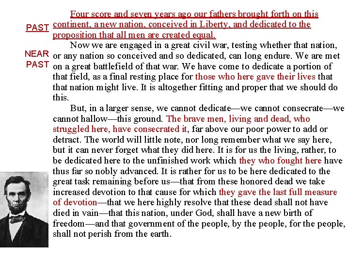 Four score and seven years ago our fathers brought forth on this PAST continent,