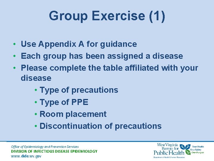 Group Exercise (1) • Use Appendix A for guidance • Each group has been