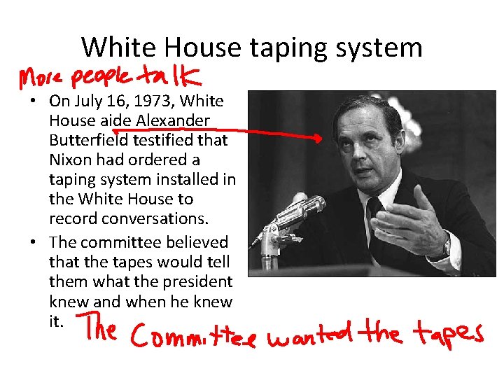 White House taping system • On July 16, 1973, White House aide Alexander Butterfield