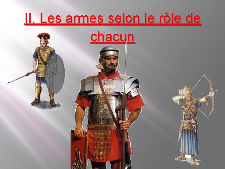 II. Les armes selon le rôle de chacun II. Les armes selon le rôle de chacun
