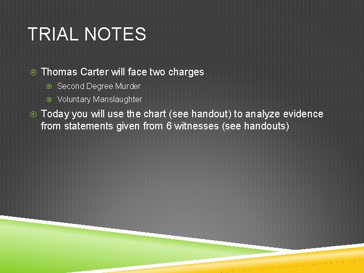 TRIAL NOTES Thomas Carter will face two charges Second Degree Murder Voluntary Manslaughter Today TRIAL NOTES Thomas Carter will face two charges Second Degree Murder Voluntary Manslaughter Today