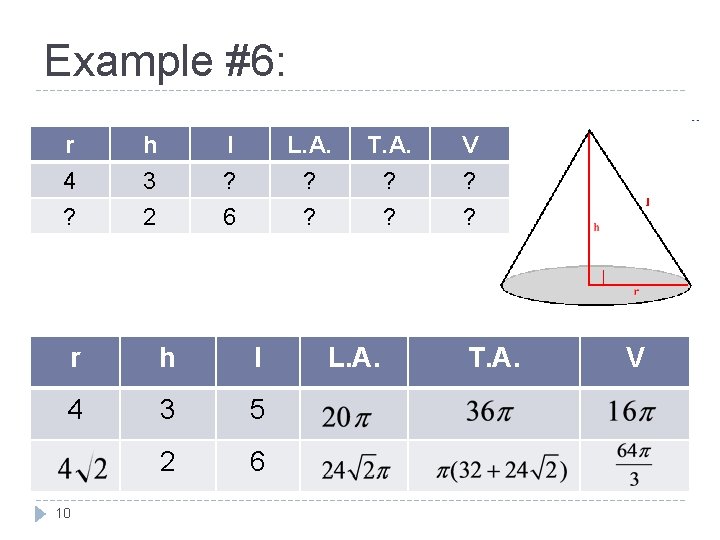 Example #6: r 4 ? h 3 2 l ? 6 L. A. ?