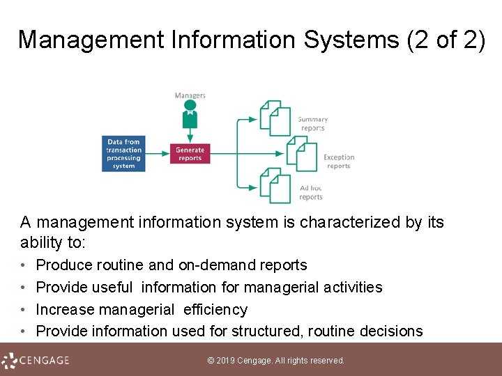 Management Information Systems (2 of 2) A management information system is characterized by its