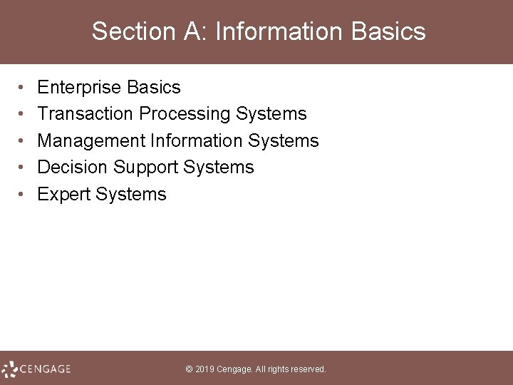 Section A: Information Basics • • • Enterprise Basics Transaction Processing Systems Management Information