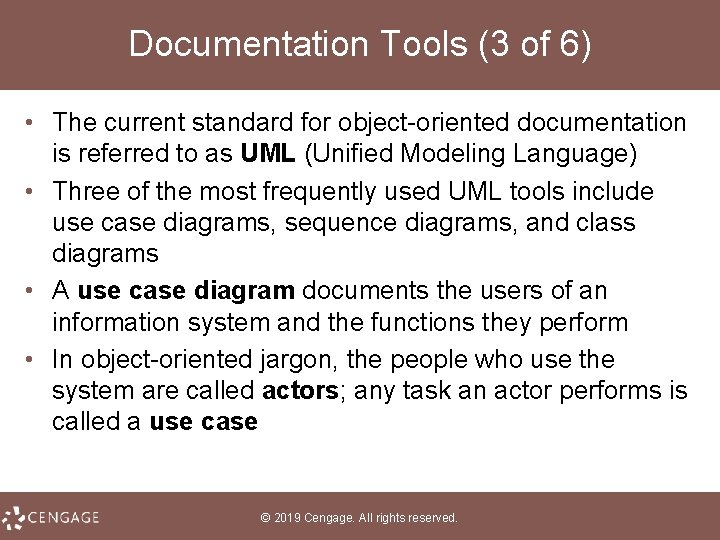 Documentation Tools (3 of 6) • The current standard for object-oriented documentation is referred