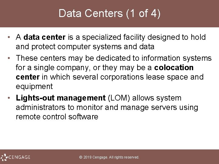 Data Centers (1 of 4) • A data center is a specialized facility designed