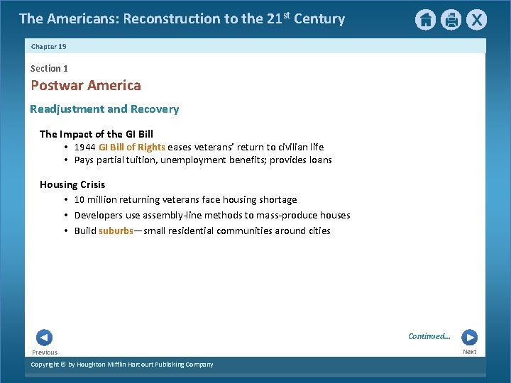 The Americans: Reconstruction to the 21 st Century Chapter 19 Section 1 Postwar America