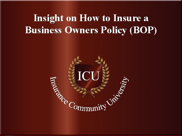 Insight on How to Insure a Business Owners Policy (BOP) www. Insurance. Community. University.