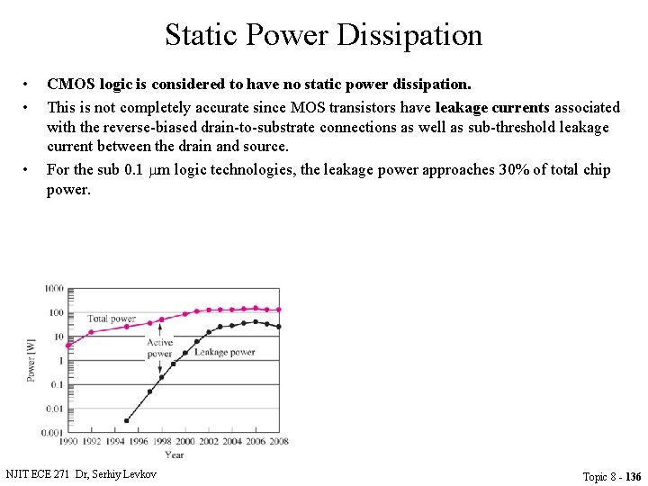 Static Power Dissipation • • • CMOS logic is considered to have no static