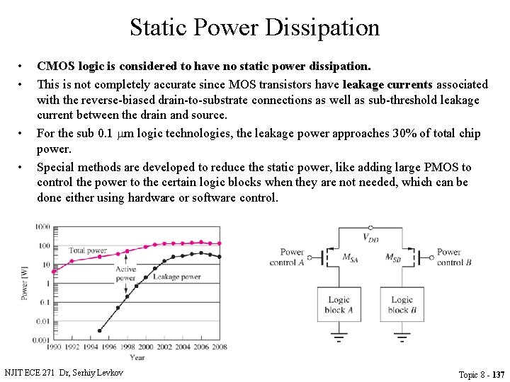 Static Power Dissipation • • CMOS logic is considered to have no static power