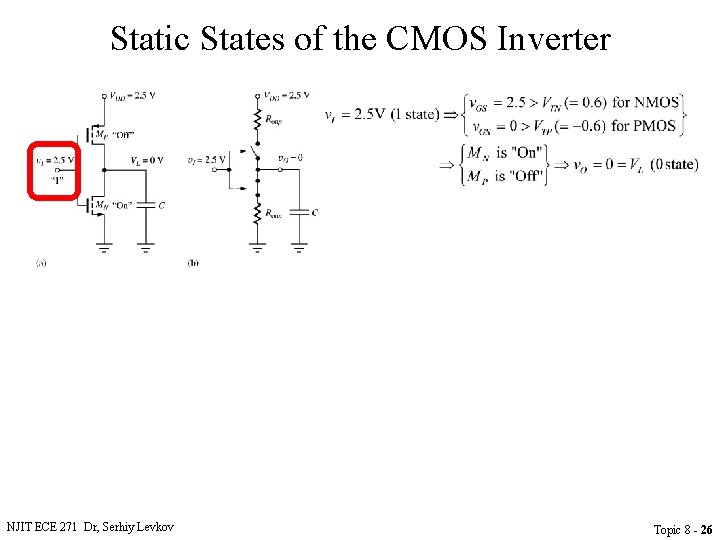 Static States of the CMOS Inverter • NJIT ECE 271 Dr, Serhiy Levkov The