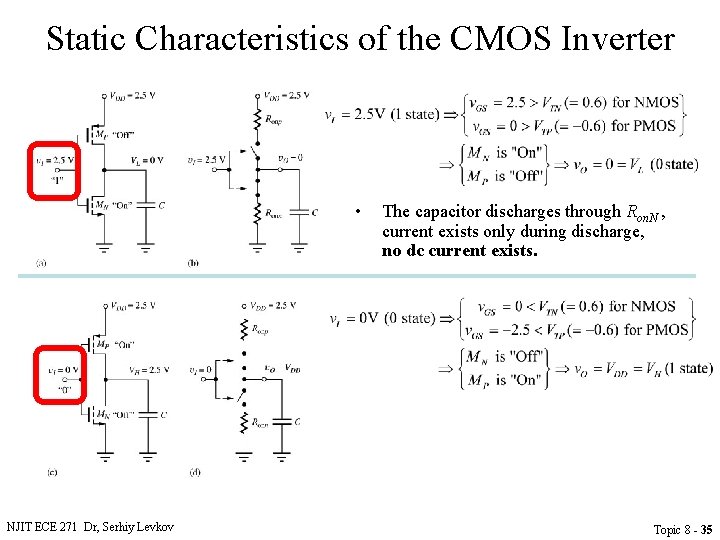 Static Characteristics of the CMOS Inverter • The capacitor discharges through Ron. N ,