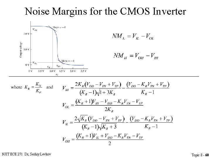 Noise Margins for the CMOS Inverter NJIT ECE 271 Dr, Serhiy Levkov Topic 8