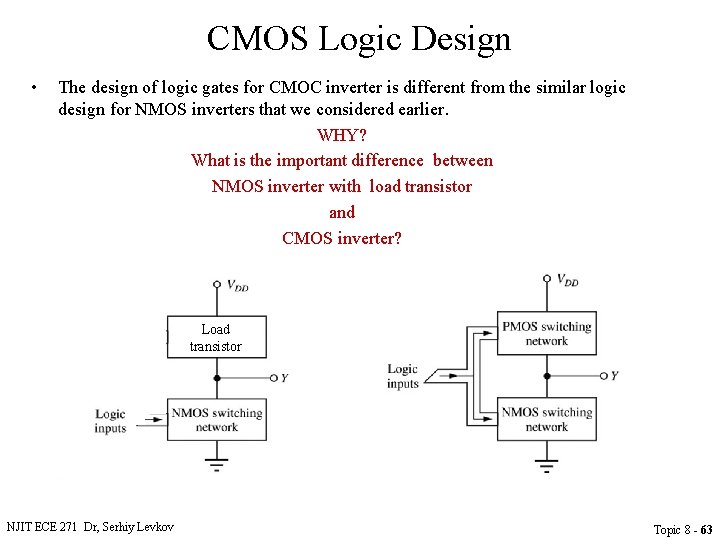 CMOS Logic Design • The design of logic gates for CMOC inverter is different