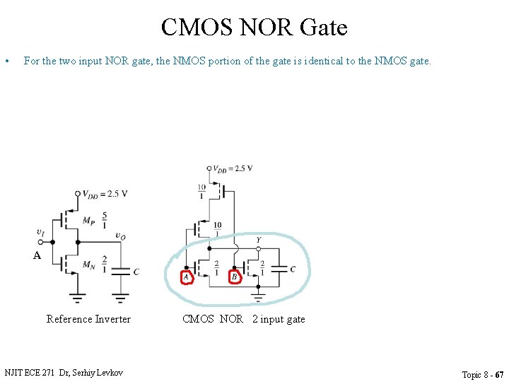 CMOS NOR Gate • For the two input NOR gate, the NMOS portion of