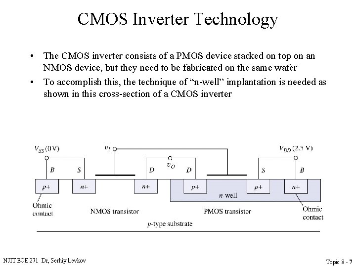 CMOS Inverter Technology • The CMOS inverter consists of a PMOS device stacked on