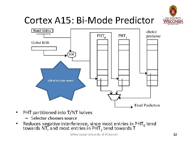 Cortex A 15: Bi-Mode Predictor 15% of A 15 Core Power! • PHT partitioned