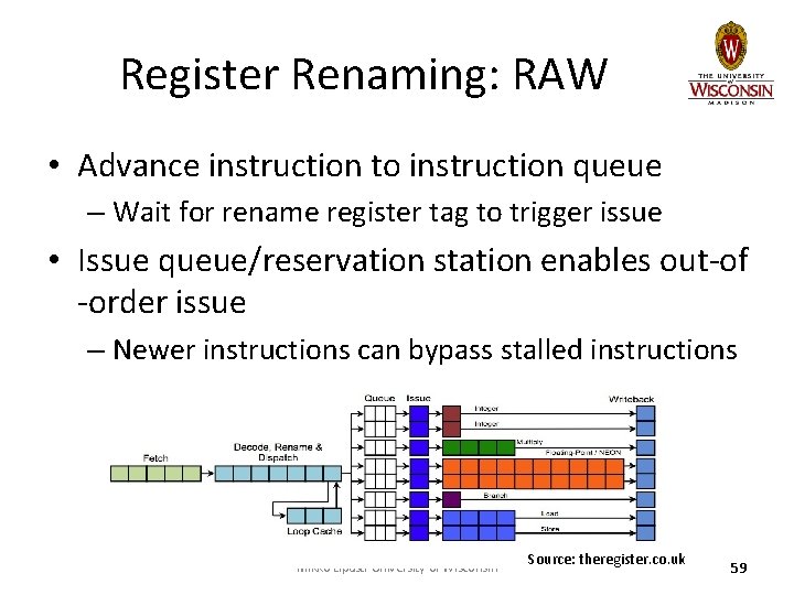 Register Renaming: RAW • Advance instruction to instruction queue – Wait for rename register