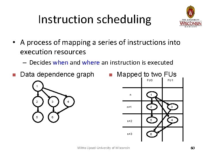 Instruction scheduling • A process of mapping a series of instructions into execution resources
