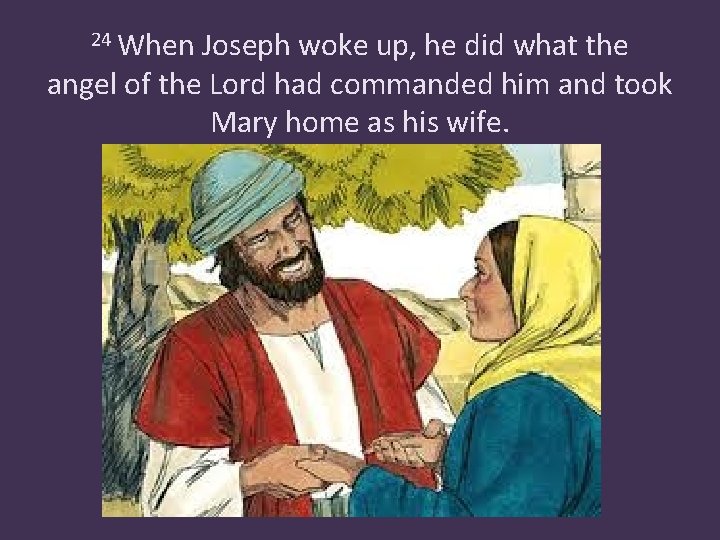 24 When Joseph woke up, he did what the angel of the Lord had