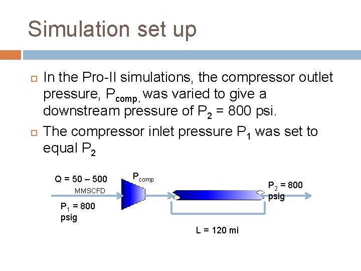 Simulation set up In the Pro-II simulations, the compressor outlet pressure, Pcomp, was varied