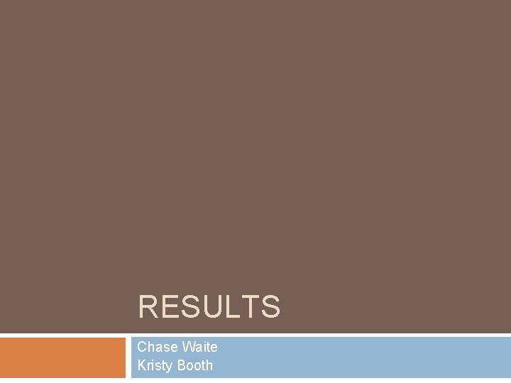 RESULTS Chase Waite Kristy Booth 