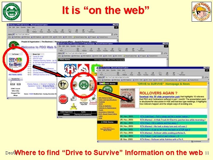 It is “on the web” Where to find “Drive to Survive” Information on the It is “on the web” Where to find “Drive to Survive” Information on the
