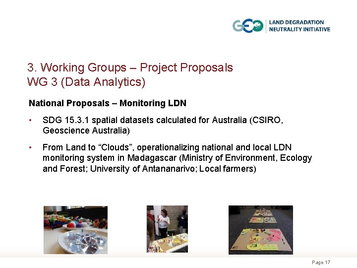 3. Working Groups – Project Proposals WG 3 (Data Analytics) National Proposals – Monitoring