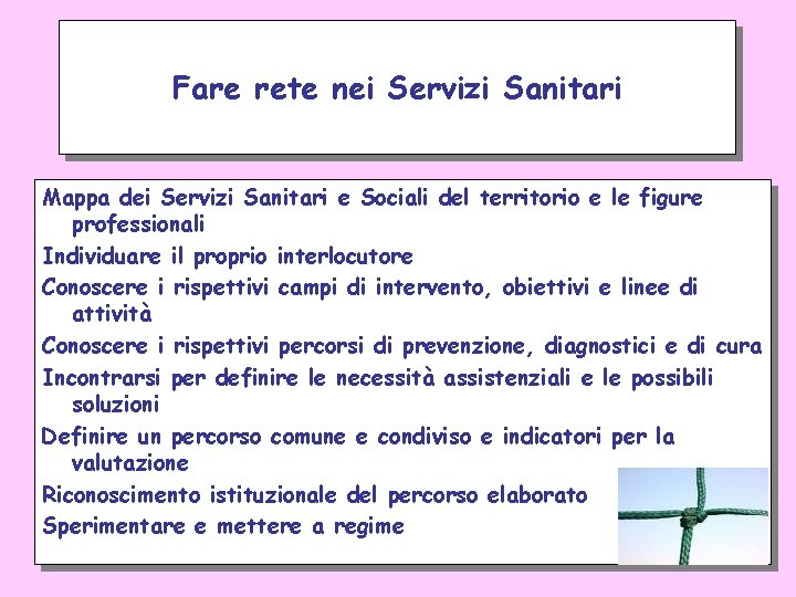 Fare rete nei Servizi Sanitari Mappa dei Servizi Sanitari e Sociali del territorio e