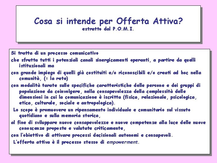 Cosa si intende per Offerta Attiva? estratto dal P. O. M. I. Si tratta